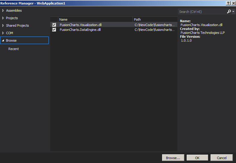 Add Reference of FusionCharts.NET