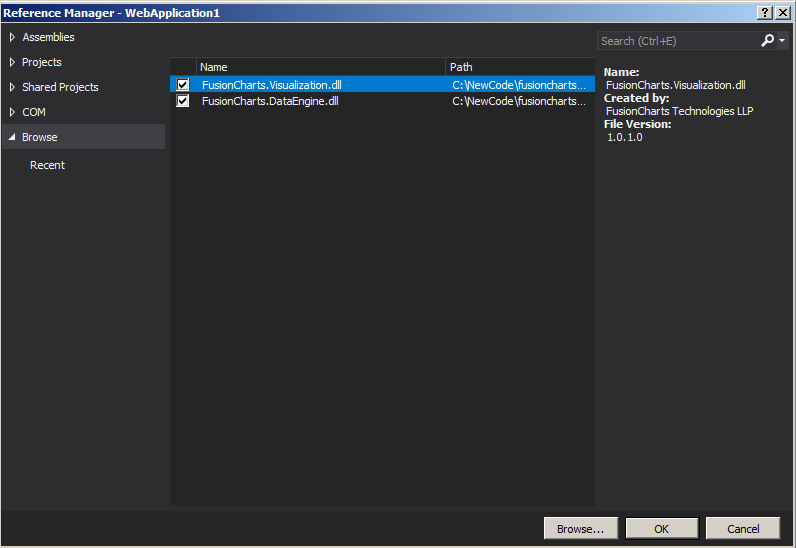 Add reference to FusionCharts.NET